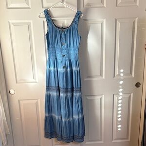 Blue Sleeveless lightweight jeans Maxi Dress